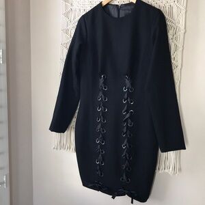 I-AM-ZOE by Otilia Mendez long sleeve wool mini lace up shift dress sz m…